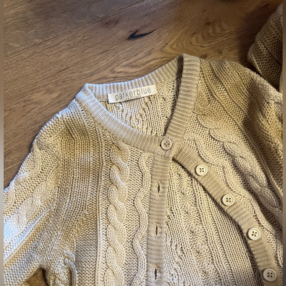 Parker Blue Cashmere Crew Neck Sweater Cardigan